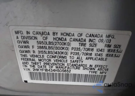 2004 Honda Pilot Ex z USA, uszkodzony, nr VIN 2HKYF18434H505652
